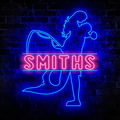 Mermaid and Fisherman Neon Sign - Custom Name Mermaid and Fisherman Neon Signs For Home, Birthday Gift Giving Name Neon Lights