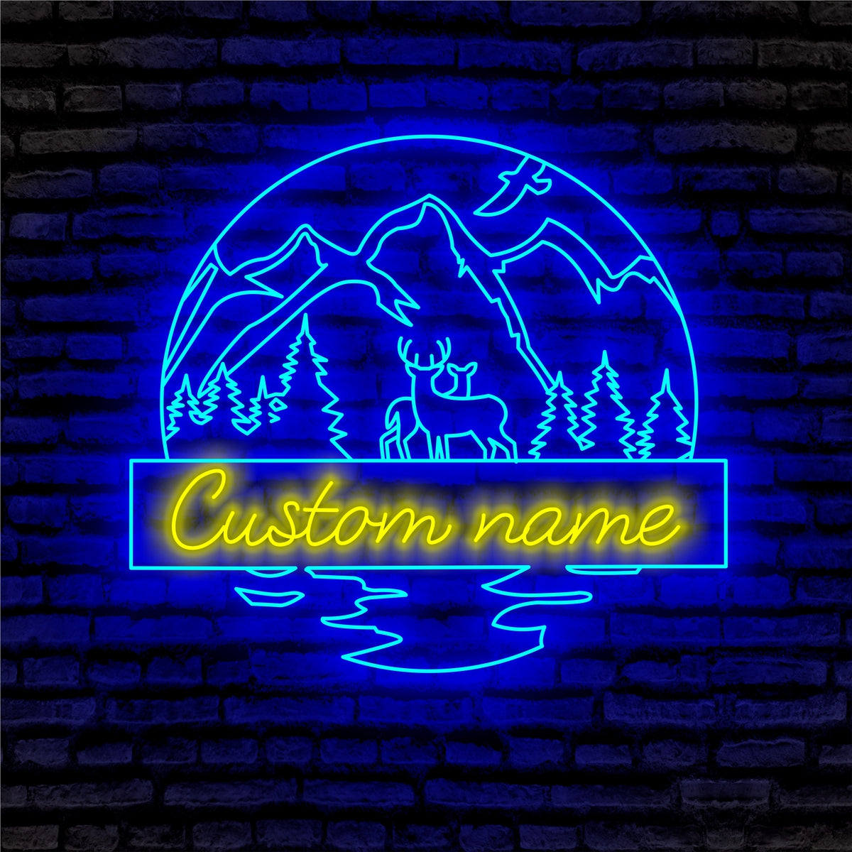 Mountain Deer Scene Neon Sign - Custom Name Mountain Deer Scene Neon Signs For Home, Birthday Gift Giving Name Neon Lights