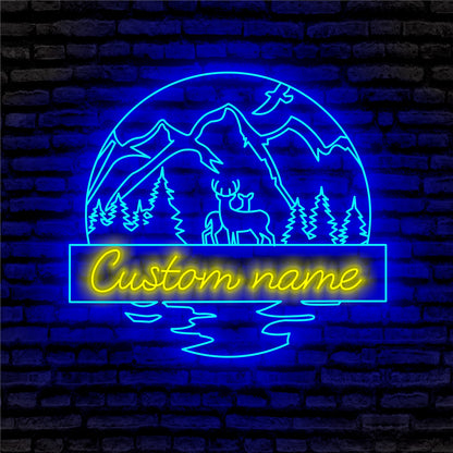 Mountain Deer Scene Neon Sign - Custom Name Mountain Deer Scene Neon Signs For Home, Birthday Gift Giving Name Neon Lights