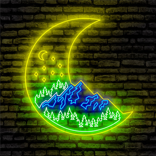 Mountain Moon Scenery Neon Sign - Custom Name Mountain Moon Scenery Neon Signs For Home, Birthday Gift Giving Name Neon Lights
