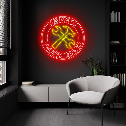 Papas Work Shop Neon Sign - Personalized Name Papas Work Shop Neon Sign - Father Day Gifts