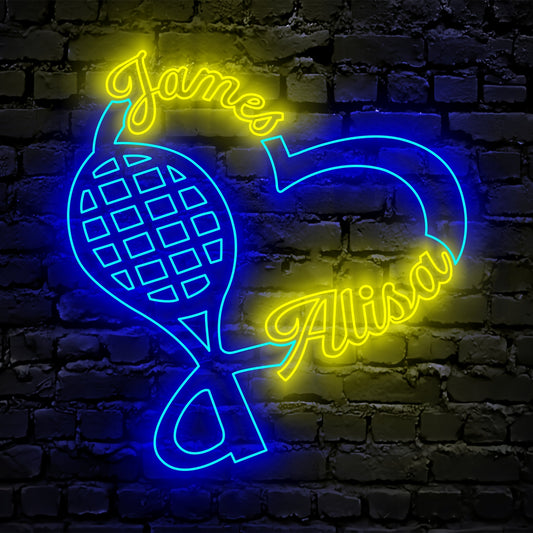 Couple Tennis Lover Neon Sign - Custom Name Couple Tennis Lover Neon Signs For Home, Birthday Gift Giving Name Neon Lights