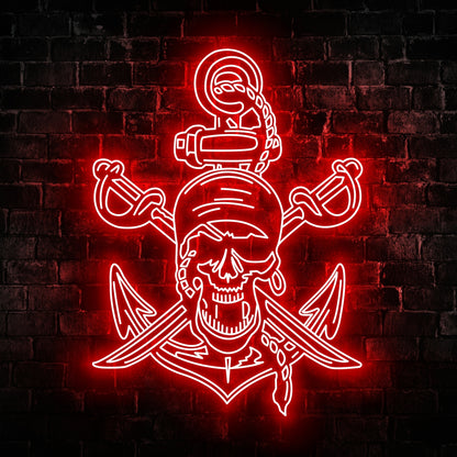 Pirate Skull Anchor Neon Sign - Custom Name Pirate Skull Anchor Neon Signs For Home, Birthday Gift Giving Name Neon Lights
