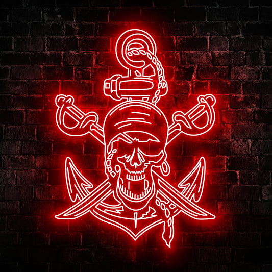 Pirate Skull Anchor Neon Sign - Custom Name Pirate Skull Anchor Neon Signs For Home, Birthday Gift Giving Name Neon Lights