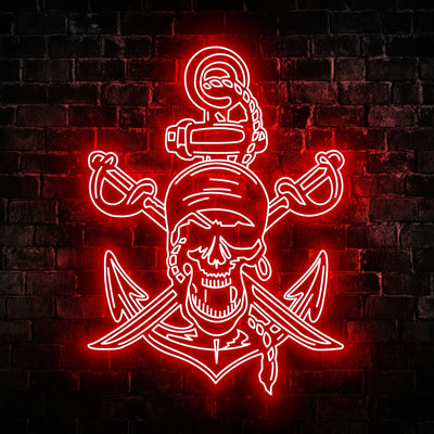 Pirate Skull Anchor Neon Sign - Custom Name Pirate Skull Anchor Neon Signs For Home, Birthday Gift Giving Name Neon Lights