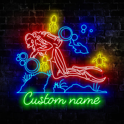 Personalized Scuba Diver Neon Sign - Custom Name Scuba Diver Neon Signs For Home, Birthday Gift Giving Name Neon Lights