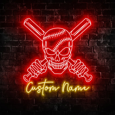 Skull Baseball Neon Sign - Custom Name Skull Baseball Neon Sign - Gift for Skull Baseball Lovers