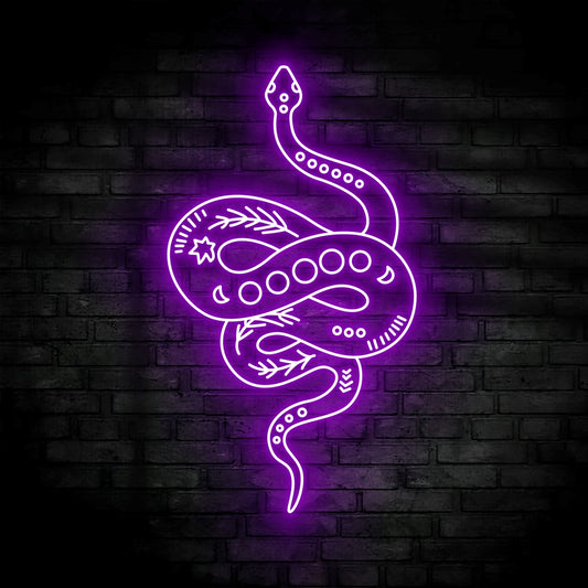 Snake Moon Phase Neon Sign Wall Art with LED Light Celestial Snake Neon Sign Home Decor Crescent Snake Decoration Hanging Door Birthday Xmas Gift