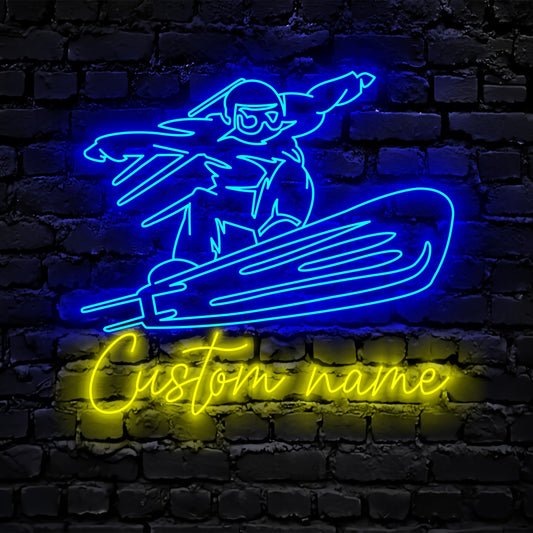 Snowboarding Neon Sign - Custom Name Snowboarding Neon Signs For Home, Birthday Gift Giving Name Neon Lights