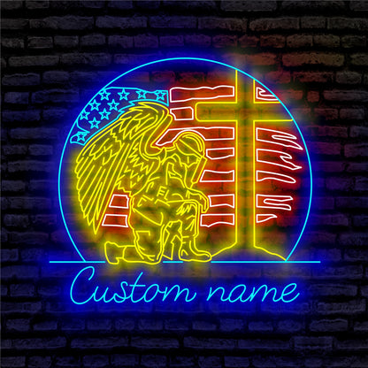 Soldier With Angel Wings Neon Sign - Custom Name Soldier With Angel Wings Neon Signs For Home, Birthday Gift Giving Name Neon Lights