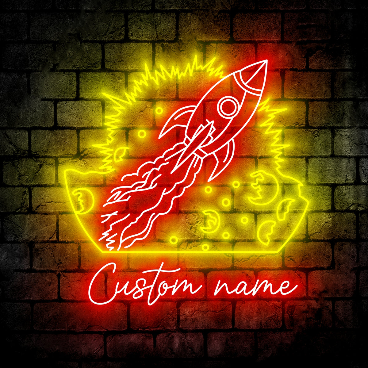 Space Rocket Neon Sign - Custom Name Space Rocket Neon Signs For Home, Birthday Gift Giving Name Neon Lights