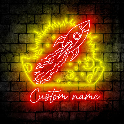 Space Rocket Neon Sign - Custom Name Space Rocket Neon Signs For Home, Birthday Gift Giving Name Neon Lights