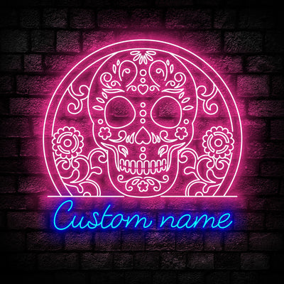 Sugar Skull Neon Sign - Custom Name Sugar Skull Neon Signs For Home, Birthday Gift Giving Name Neon Lights