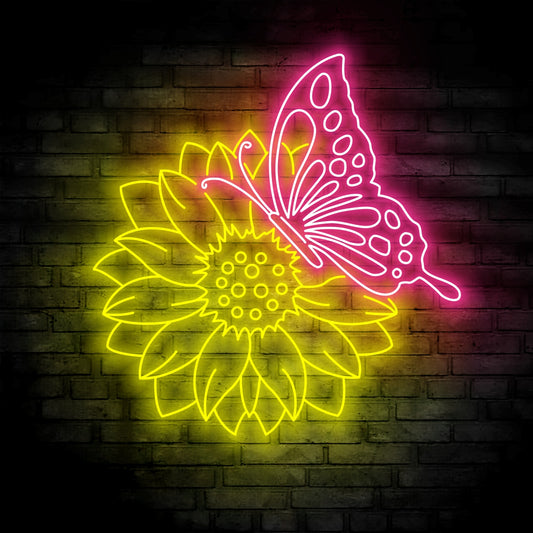 Sunflower Farmhouse Neon Sign Wall Art LED Light Sunflower Butterfly Neon Sign Home Decor Sunflower Barn Nursery Decoration Xmas Birthday Gifts