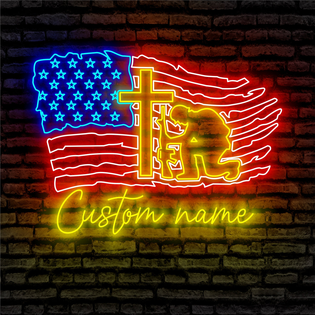 US Soldier Kneeling Praying Neon Sign - Custom Name US Soldier Kneeling Praying Neon Signs For Home, Birthday Gift Giving Name Neon Lights