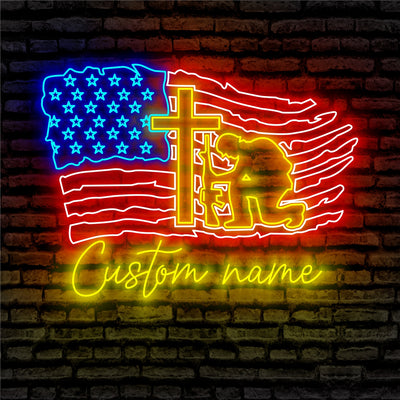 US Soldier Kneeling Praying Neon Sign - Custom Name US Soldier Kneeling Praying Neon Signs For Home, Birthday Gift Giving Name Neon Lights