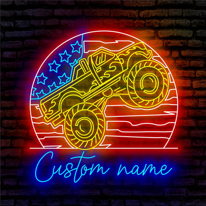 United State Monster Truck Neon Sign - Custom Name United State Monster Truck Neon Signs For Home, Birthday Gift Giving Name Neon Lights