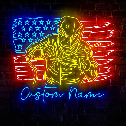 Welder Us Flag Neon Sign - Custom Name Welder Us Flag Neon Signs For Home, Birthday Gift Giving Name Neon Lights