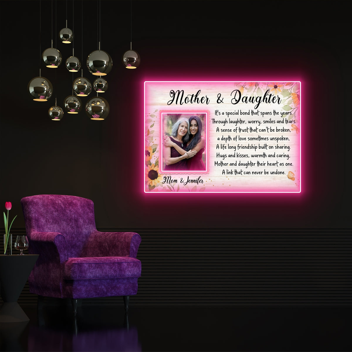Mom And Daughter Life Long Friendship Meaningful Personalized Led Neon Signs Acrylic Artwork
