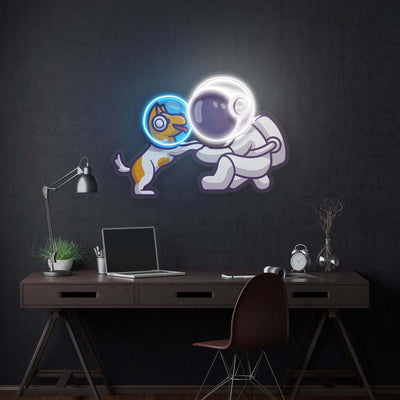 Neon Sign Astronauts With Dog, Led Neon Sign Light Pop Art, Neon Illuminated Decor