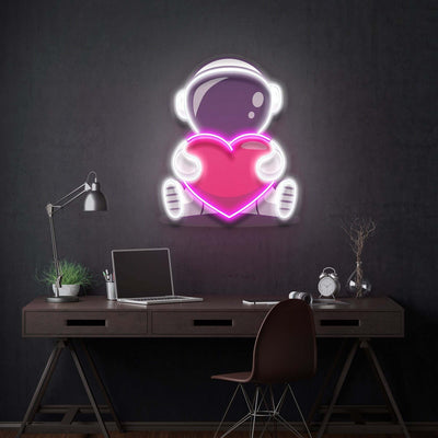 Neon Sign Astronauts With Heart, Led Neon Sign Light Pop Art, Neon Illuminated Decor
