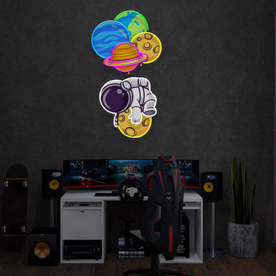 Neon Sign Balloon Astronaut, Led Neon Sign Light Pop Art, Neon Illuminated Decor