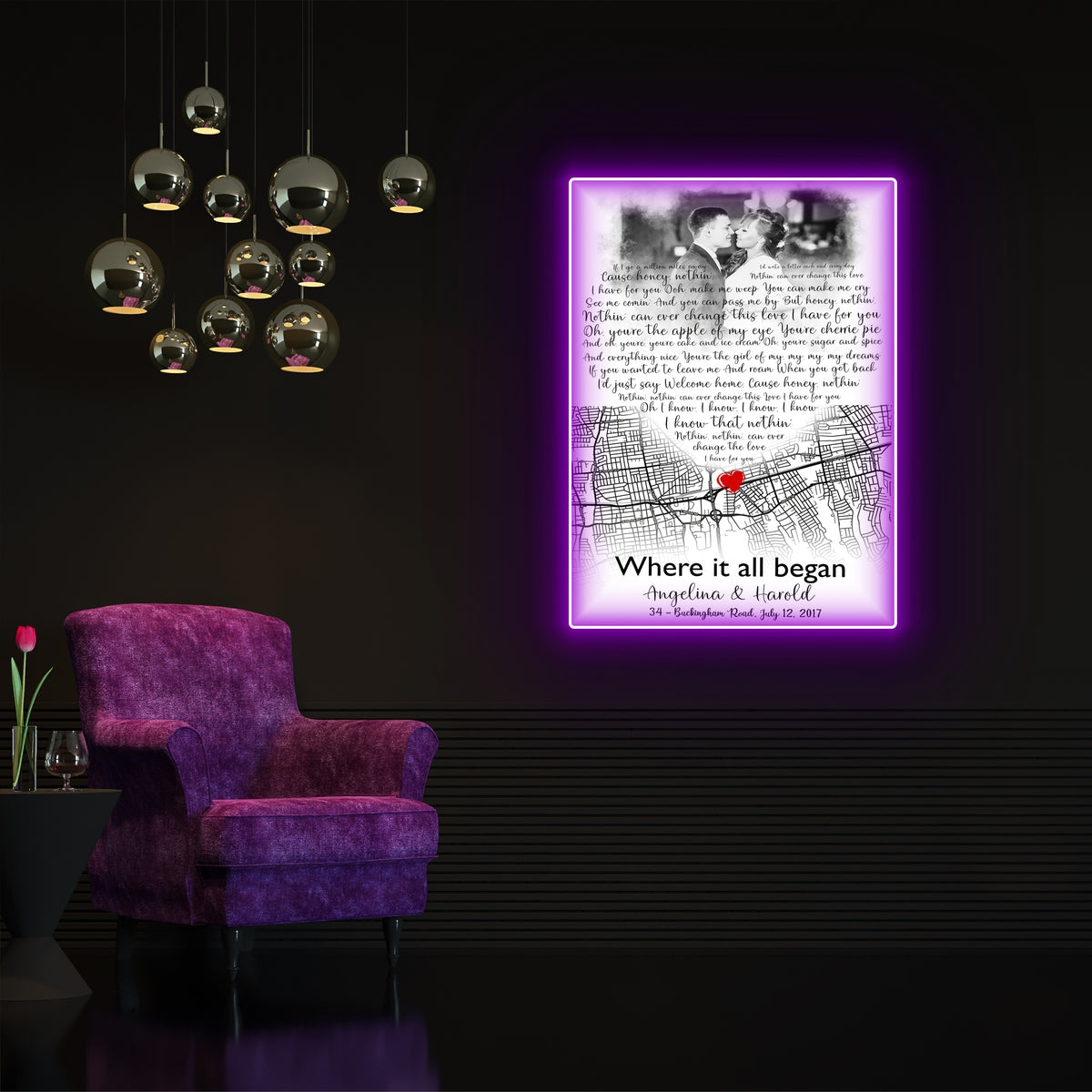 Personalized Anniversary Gift For Couple The First Meeting Street Map Led Neon Signs Acrylic Artwork