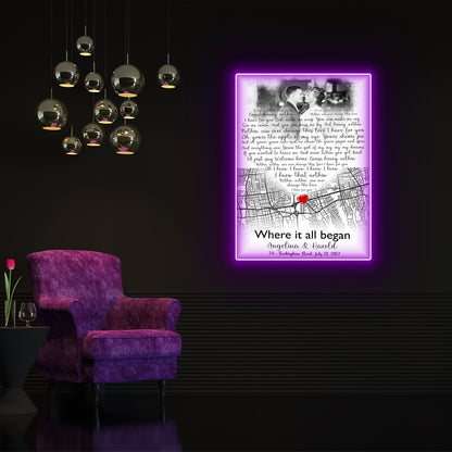 Personalized Anniversary Gift For Couple The First Meeting Street Map Led Neon Signs Acrylic Artwork