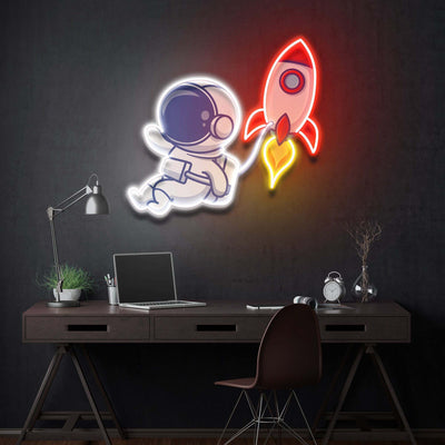 Seon Sign Neoncustom Rocket Astronaut Led Neon Sign Light Pop Art, Neon Illuminated Decor