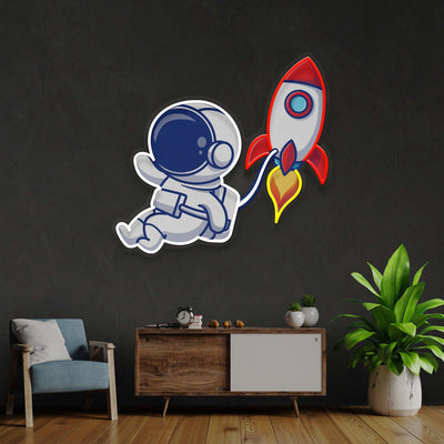 Seon Sign Neoncustom Rocket Astronaut Led Neon Sign Light Pop Art, Neon Illuminated Decor