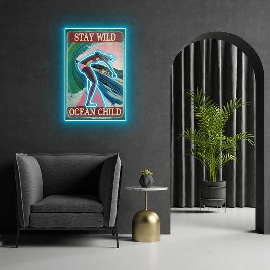 Surfing Stay Wild Ocean Child Led Neon Signs Acrylic Artwork