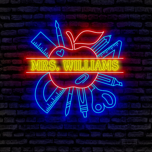 Teacher Neon Led Sign - Personalized Name Teacher Neon Sign - Gift Idea for Teacher