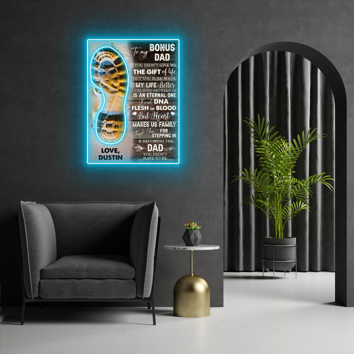 Thanks For Stepping Stepdad Led Neon Signs Acrylic Artwork Personalized Gift For Bonus Dad