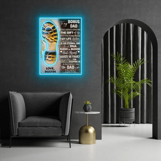 Thanks For Stepping Stepdad Led Neon Signs Acrylic Artwork Personalized Gift For Bonus Dad