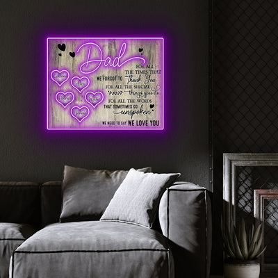 We Love You Thank You Dad Heart Led Neon Signs Acrylic Artwork Personalized Gift For Father