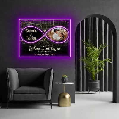Where It All Began Anniversary Personalized First Meeting Street Map Led Neon Signs Acrylic Artwork