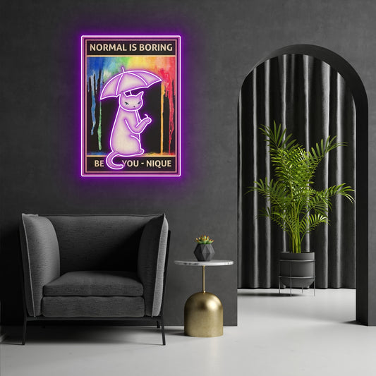 White Cat Rainbow Rain Led Neon Signs Acrylic Artwork