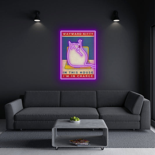 White Cat Rules The House Led Neon Signs Acrylic Artwork