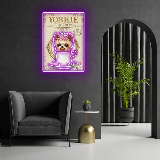 Yorkshire Terrier Tea Shop Led Neon Signs Acrylic Artwork