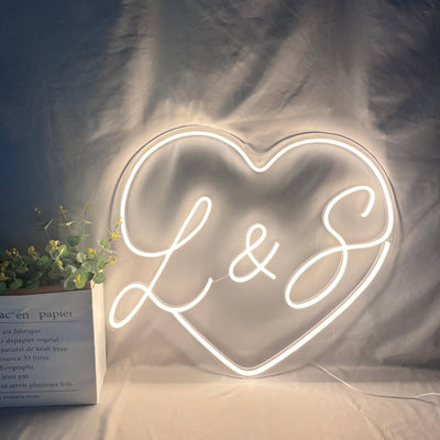 Custom Heart With Name Initials Led Neon Sign, Heart Neon Sign Proposal Engagement Party Decor, Wedding Neon Sign