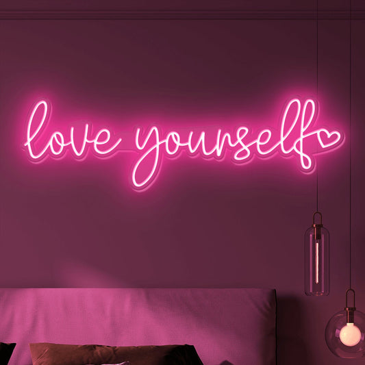 Love Yourself With A Heart Neon Sign, Handmade Led Neon Sign, Personalized Neon Signs ,Neon Home Decor, Room Decor Aesthetic, Neon Sign Art, Personalized Wedding Neon Sign