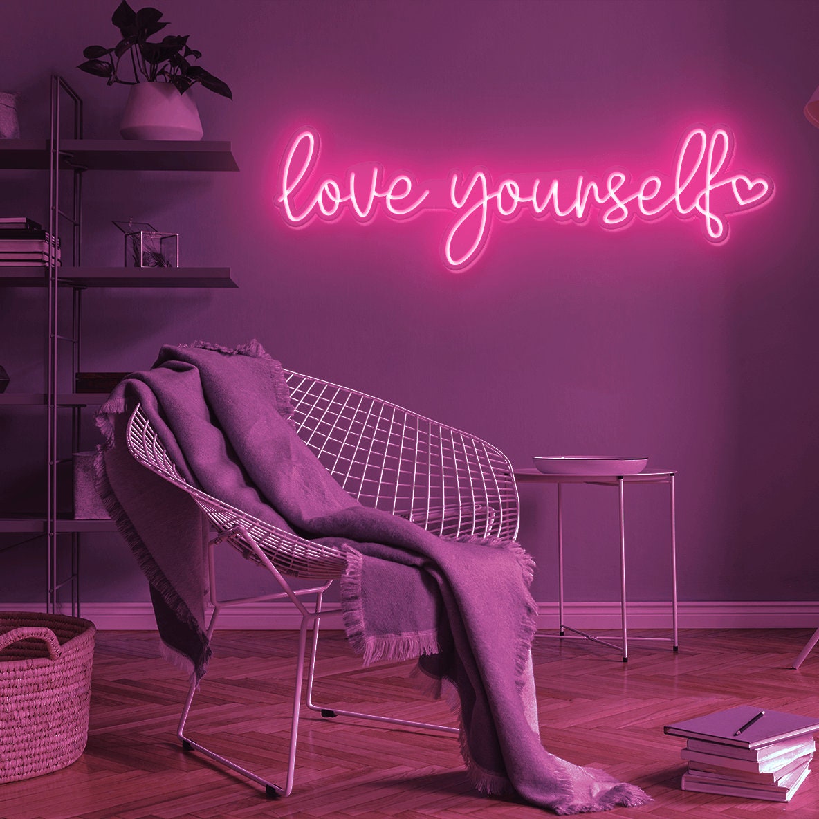 Love Yourself With A Heart Neon Sign, Handmade Led Neon Sign, Neon Light Wall Sign , Neon Home Decor, Room Decor Aesthetic, Neon Sign Art, Personalized Wedding Neon Sign