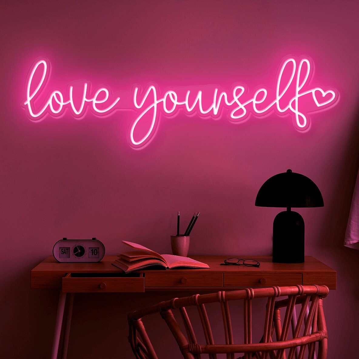 Love Yourself With A Heart Neon Sign, Handmade Led Neon Sign, Neon Home Decor, Room Decor Aesthetic, Neon Sign Art, Personalized Wedding Neon Sign