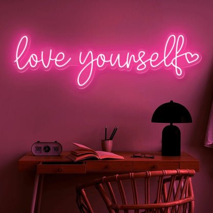 Love Yourself With A Heart Neon Sign, Handmade Led Neon Sign, Neon Home Decor, Room Decor Aesthetic, Neon Sign Art, Personalized Wedding Neon Sign