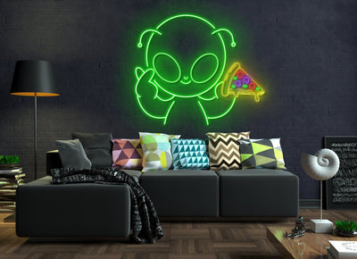 Alien With Pizza Led Sign,Alien Holding Pizza Neon Sign, Wall Decor, Alien Led Sign, Best Gifts, Pizza Led Signs