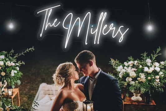 Wedding Neon Sign, Custom Last Name Neon, Wedding Gift, Wedding Decor, Grass Wall Backdrop, Family Name Neon Sign, Led Home Decor