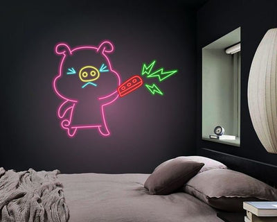 Gangster Pig Led Sign, Gun With Pig Led Sign, Wall Decor, Bar Neon Sign, Custom Neon Sign, Restaurant Led Sign, Best Gifts, Pig Led Signs