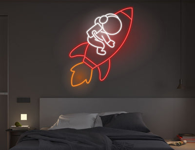 Astronaut On Rocket Neon Sign, Astronaut Led Sign, Spaceman Led Sign, Custom Neon Sign, Spaceman Neon, Home Decor, Astronaut Neon Sign