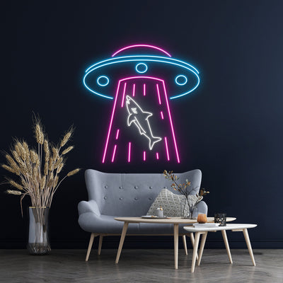 Ufo Abduction Shark Led Sign, Ufo Shark Neon Sign, Wall Decor, Ufo Shark Led Light, Custom Neon Sign, Father'S Day Gifts
