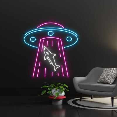 Ufo Abduction Shark Led Sign, Ufo Shark Neon Sign, Wall Decor, Ufo Shark Led Light, Custom Neon Sign, Father'S Day Gifts